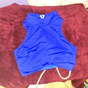 Blue and neon green bikini